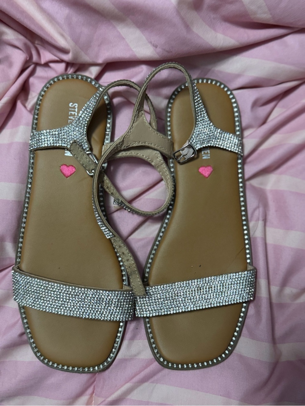 Steve Madden Tan Sandals with Silver Rhinestones